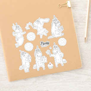 Color your own Unicorns Donut Party Fun Customize Sticker