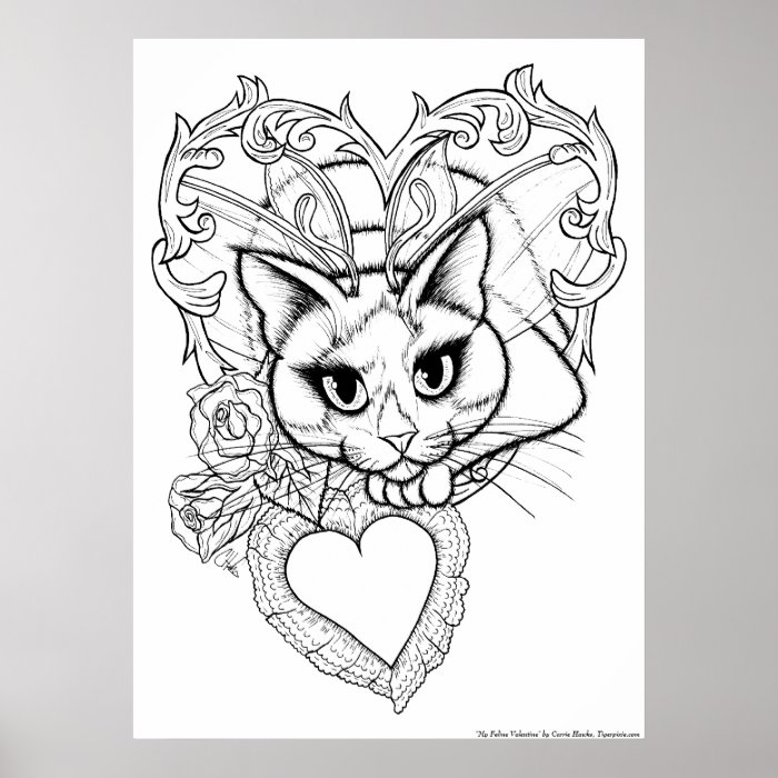 Color Your Own Valentine Fairy Cat Fantasy Print
