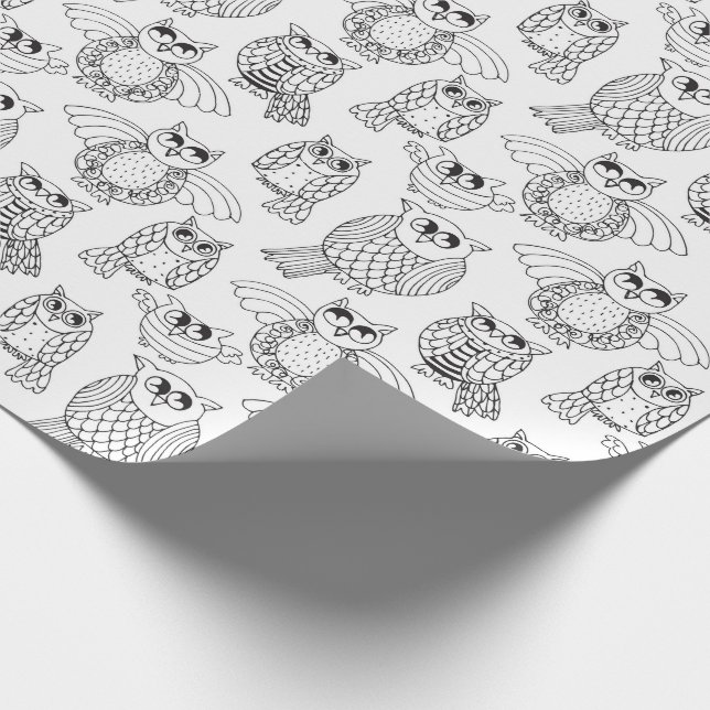 Color Your Own Whimsical Owls Wrapping Paper (Corner)