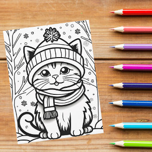 Color Your Own! Winter Kitten Postcard