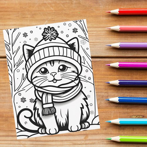 Color Your Own Winter Kitten Postcard