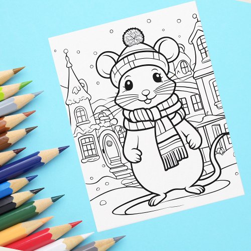 Color Your Own Winter Mouse Postcard