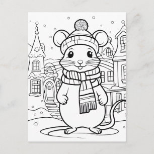 Color Your Own! Winter Mouse Postcard