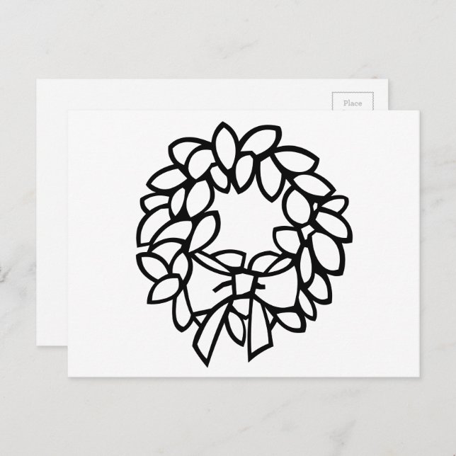 Color-Your-Own Wreath with Bow Postcard (Front/Back)