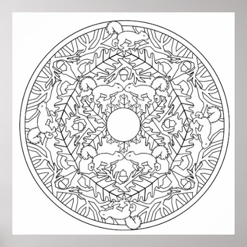 Color Yourself Mandala Poster Squirrel Poster