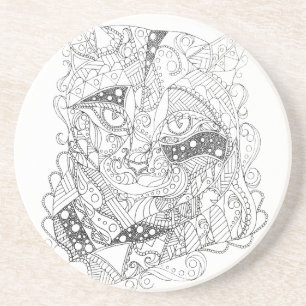 Colorable Cat Abstract Art Adult Coloring Drink Coaster