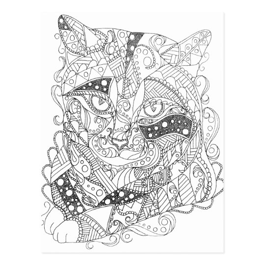 Colorable Cat  Abstract  Art Adult Coloring  Postcard 