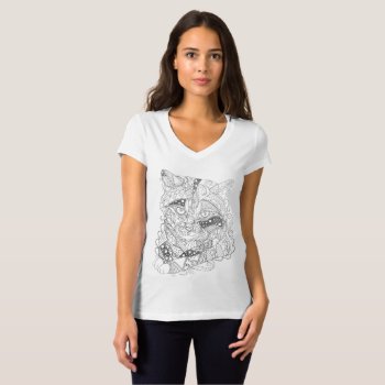 Colorable Cat Abstract Art Adult Coloring Shirt by NosesNPosesfromALM at Zazzle