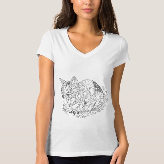 Colorable Cat Abstract Art Adult Coloring T Shirt Zazzle Com