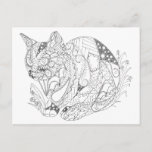 Colorable Cat Abstract Art Drawing For Coloring Postcard at Zazzle