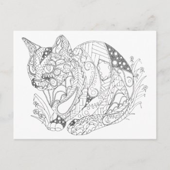 Colorable Cat Abstract Art Drawing For Coloring Postcard by NosesNPosesfromALM at Zazzle