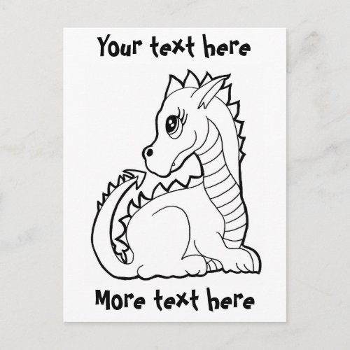 Colorable Kawaii Dragon Postcard