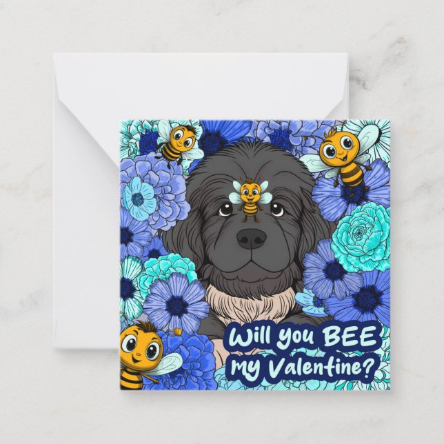 COLORABLE Kids Classroom Valentines Bee Dog Puppy  Note Card (Front)
