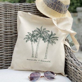 Colorable Palm Tree Destination Wedding Welcome Tote Bag by Precious_Presents at Zazzle