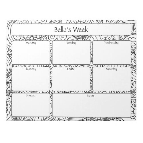 Colorable Weekly Planner Chore Chart Notepad