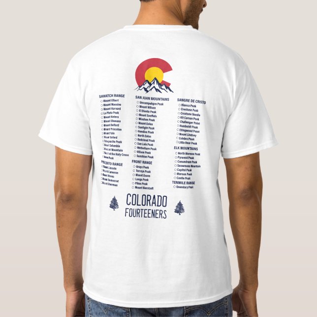 Colorado 14ers Fourteeners Mountain Souvenirs T-Shirt (Back)