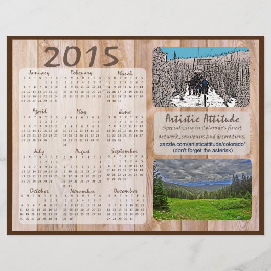 Colorado 2015 yearly zazzle promo calendar (Front)