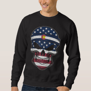 Colorado American Flag Skull  State Flag Colorado  Sweatshirt