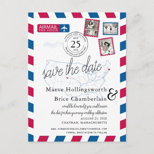 Colorado and Cape Cod Airmail Save The Date Announcement Postcard