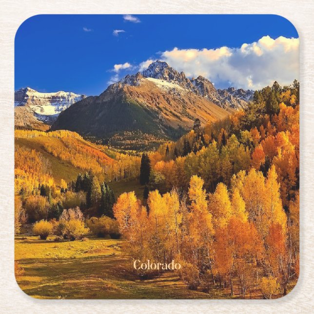 Colorado autumn square paper coaster (Front)