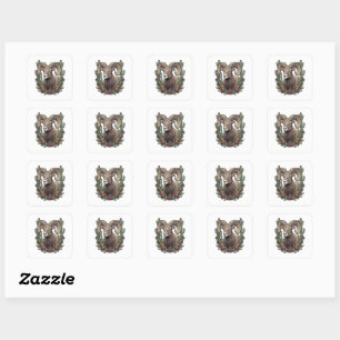 Colorado Bighorn Sheep And Claret Cup Cactus Square Sticker