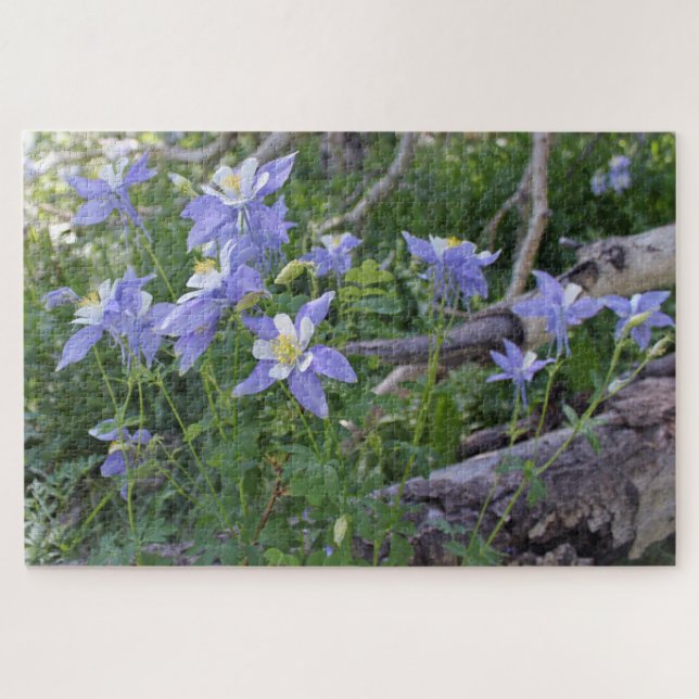 Colorado Blue Columbine Flowers and Logs Puzzle (Horizontal)