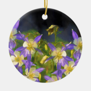 Colorado Blue Columbine Painting - Original Art Ceramic Ornament
