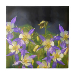 Colorado Blue Columbine Painting - Original Art Ceramic Tile