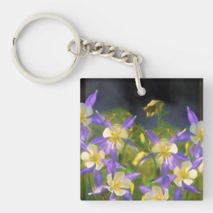 Colorado Blue Columbine Painting - Original Art Keychain