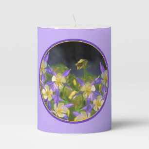 Colorado Blue Columbine Painting - Original Art Pillar Candle