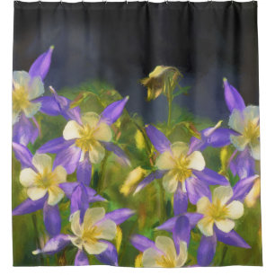 Colorado Blue Columbine Painting - Original Art Shower Curtain