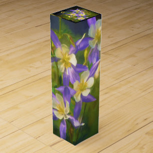 Colorado Blue Columbine Painting - Original Art Wine Box
