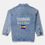 Colorado Born &amp; Raised Denver Map Flag Co Souvenir Denim Jacket