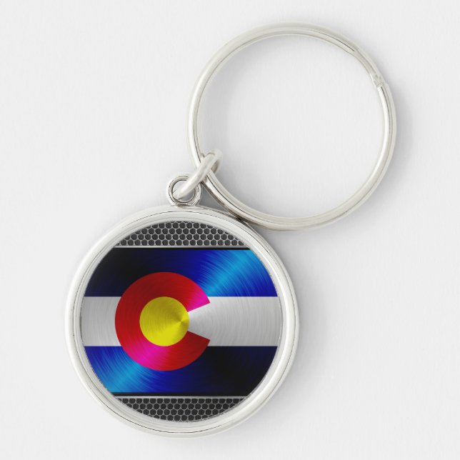 Colorado brushed metal flag keychain (Front)