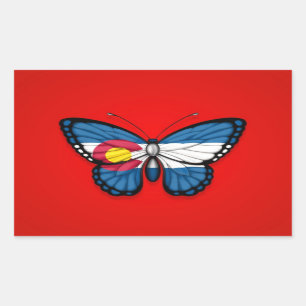 Colorado Butterfly Flag on Red Rectangular Sticker