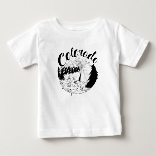 Colorado Camping Ink Drawing Baby T_Shirt