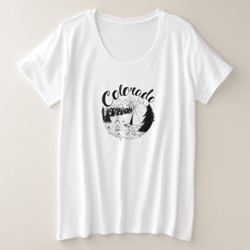 Colorado Camping Ink Drawing Plus Size T_Shirt