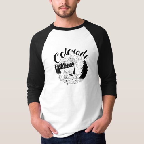 Colorado Camping Ink Drawing T_Shirt