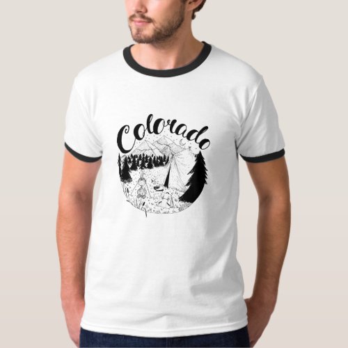 Colorado Camping Ink Drawing T_Shirt