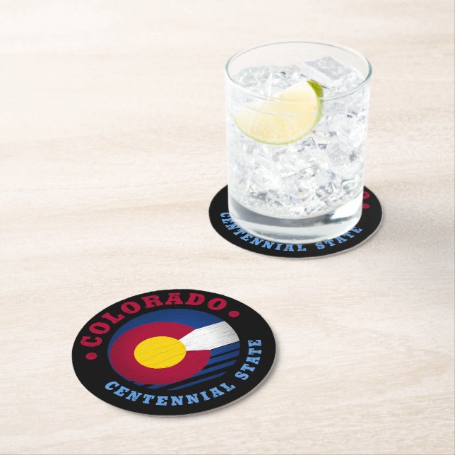 COLORADO CENTENNIAL STATE FLAG ROUND PAPER COASTER (Insitu)