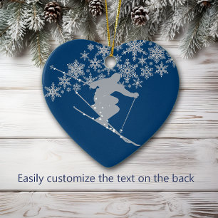 Colorado Christmas Snowflake Skier Ceramic Ornament