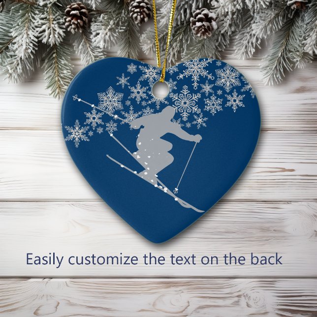 Colorado Christmas Snowflake Skier Ceramic Ornament (Creator Uploaded)