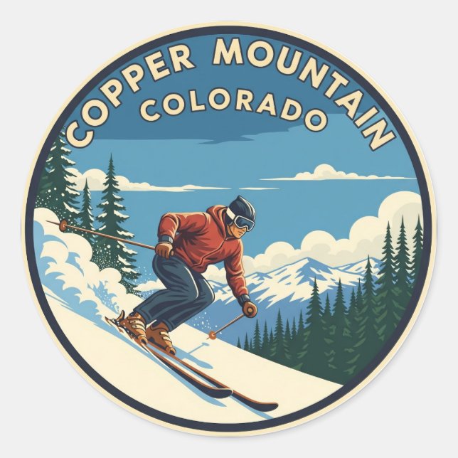 Colorado Copper Mountain Skier Skiing Classic Round Sticker (Front)