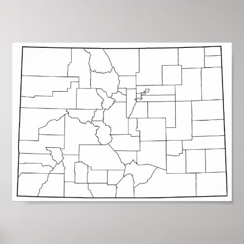 Colorado Counties Blank Outline Map Poster