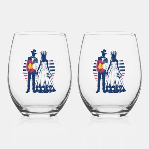 Colorado Couple Stemless Wine Glass