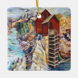 Colorado Crystal Mill Rocky Mountains Painting Ceramic Ornament