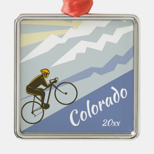 Colorado Cyclist Biking up Mountain Road Bike Metal Ornament