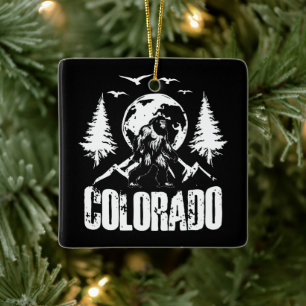 Colorado Day Bigfoot Vintage Hiking Ceramic Ornament