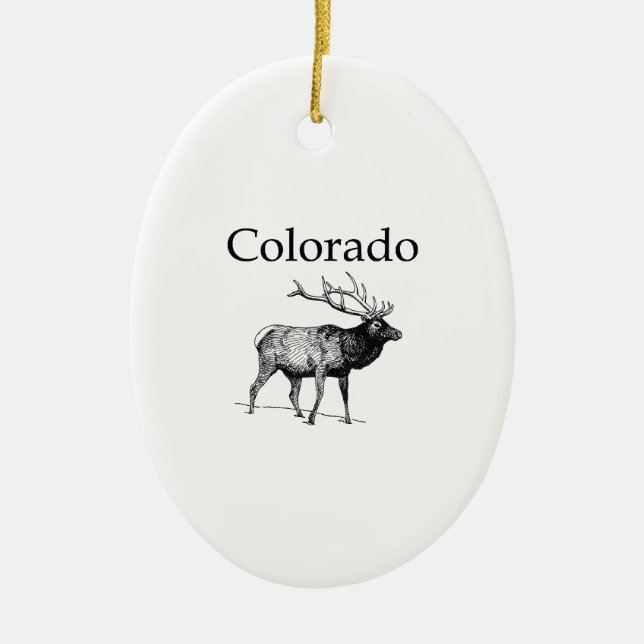 Colorado Elk (line art) Ceramic Ornament (Front)