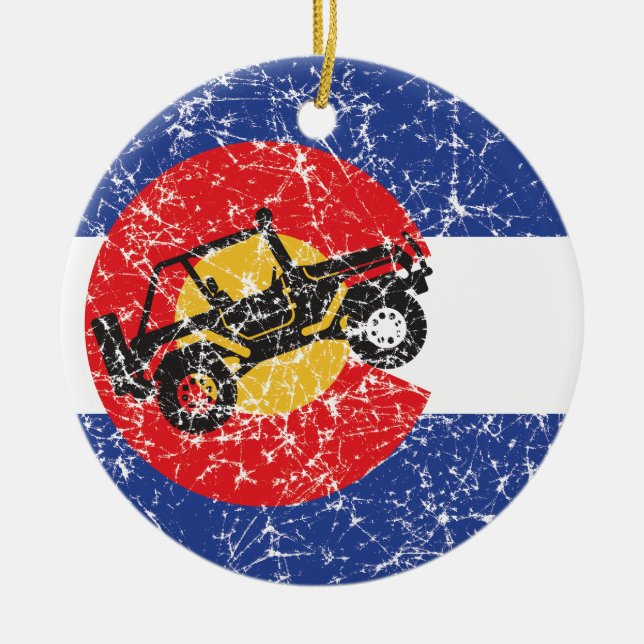 Colorado Flag 4 Wheeler Ceramic Ornament (Front)